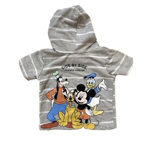 Disney Mickey & Friends Shirt Infant 12M Gray Hooded Short Sleeve Graphic Tee